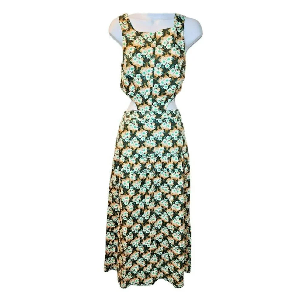 Topshop US‎ 6 Daisy Floral Cutout Maxi Dress Black/Green – NWT